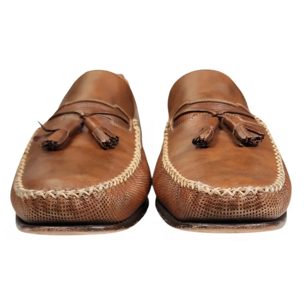 Mezlan Selvin Men's 10 M Brown Leather Tassel Loafers Made in Spain Dress Shoes